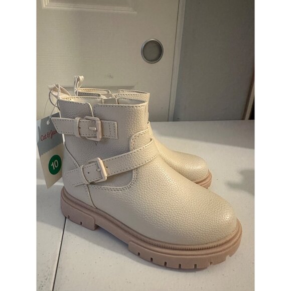 Cat & Jack Toddler Girls Evie Strap Buckle Boots Cream size 10T NWT - Picture 2 of 8